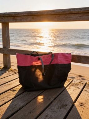 Victoria's Secret Pink and Black Canvas Beach Tote